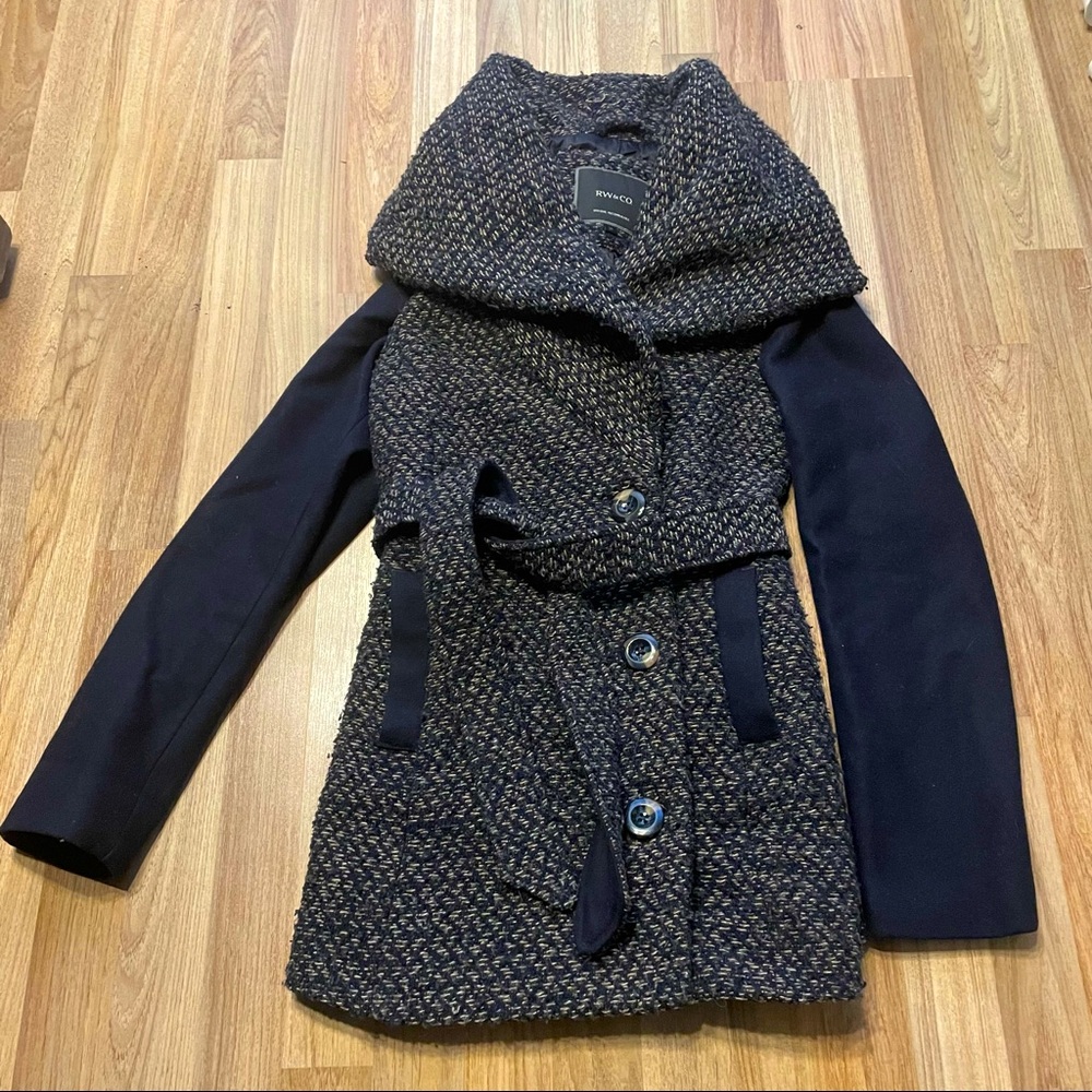 RW&CO Navy Tweed Cocoon Coat